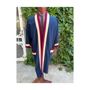 Vintage | 70s Velour Men's Robe Stripe Contrast Lapels & Cuffs NO BELT